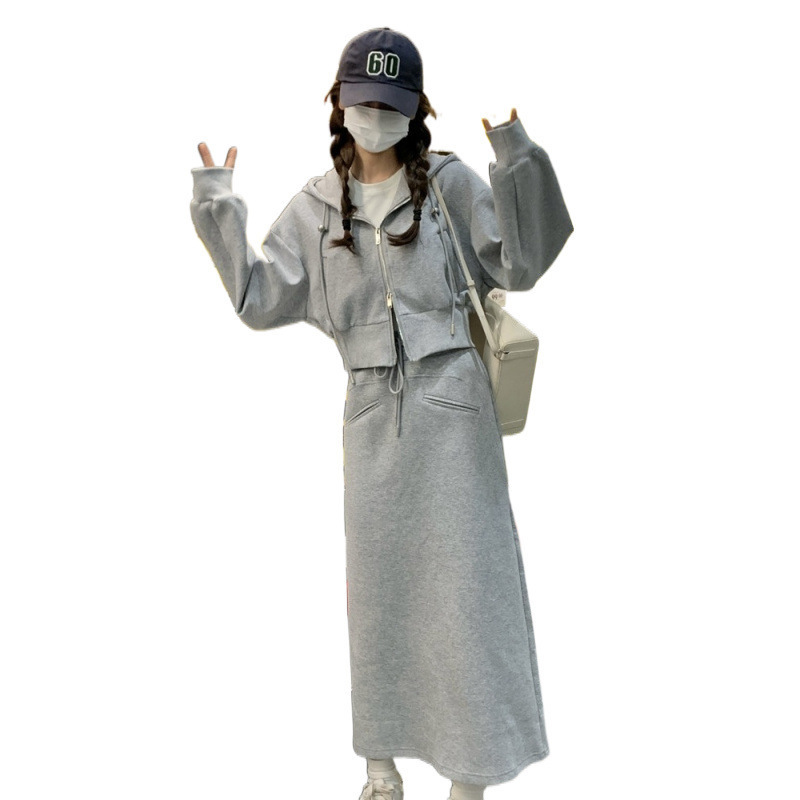 灰色休闲运动套装女春秋流行漂亮洋气半身裙套装初恋清奶甜|undefined