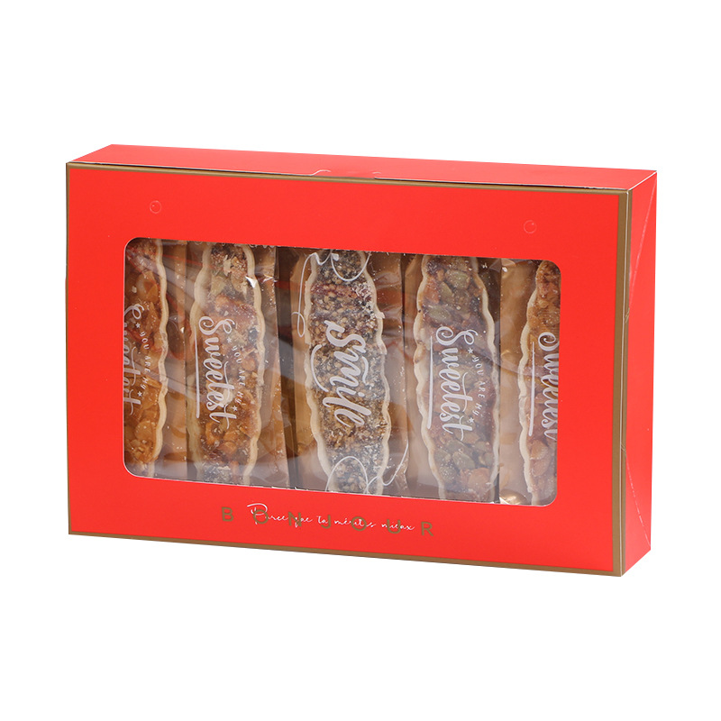 Ventana abierta transparente rojo Año Nuevo Caja de galletas portátil para hornear copo de nieve caja de dulces crujientes pastelería arroz glutinoso caja de barco
