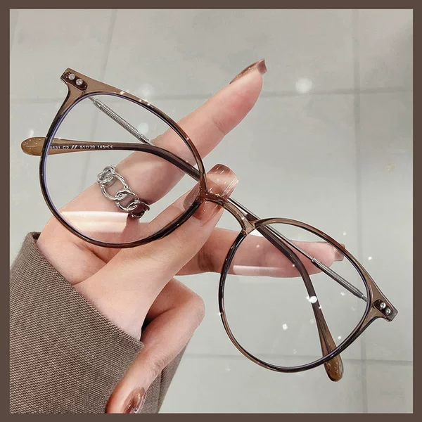 Anti-Blue Light Korean Style Flat Glasses Cold Brown Xiaohongshu Round Female Face-Showing Small Retro Popular Myopia Glasses Frame