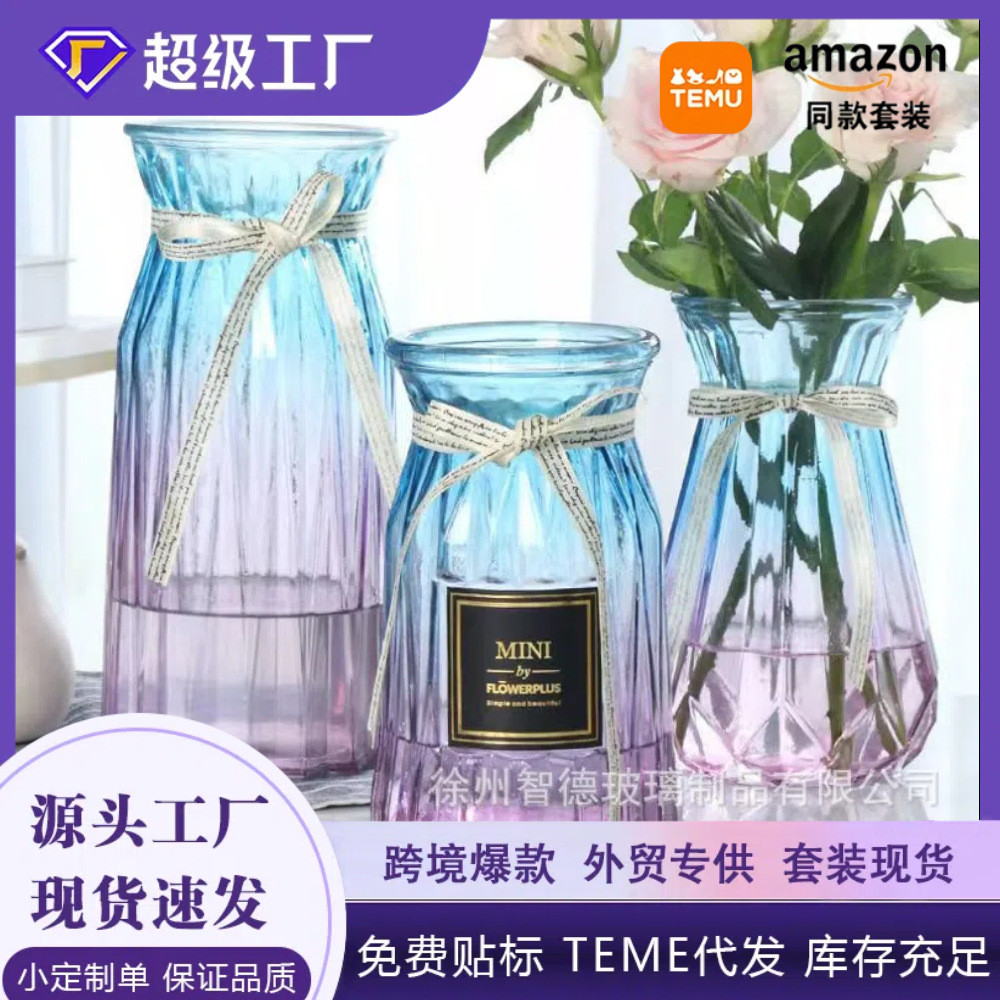 Tres piezas de estilo nórdico ins florero de vidrio transparente flor seca sala de estar arreglo de flores hidropónico rábano verde Lily adornos