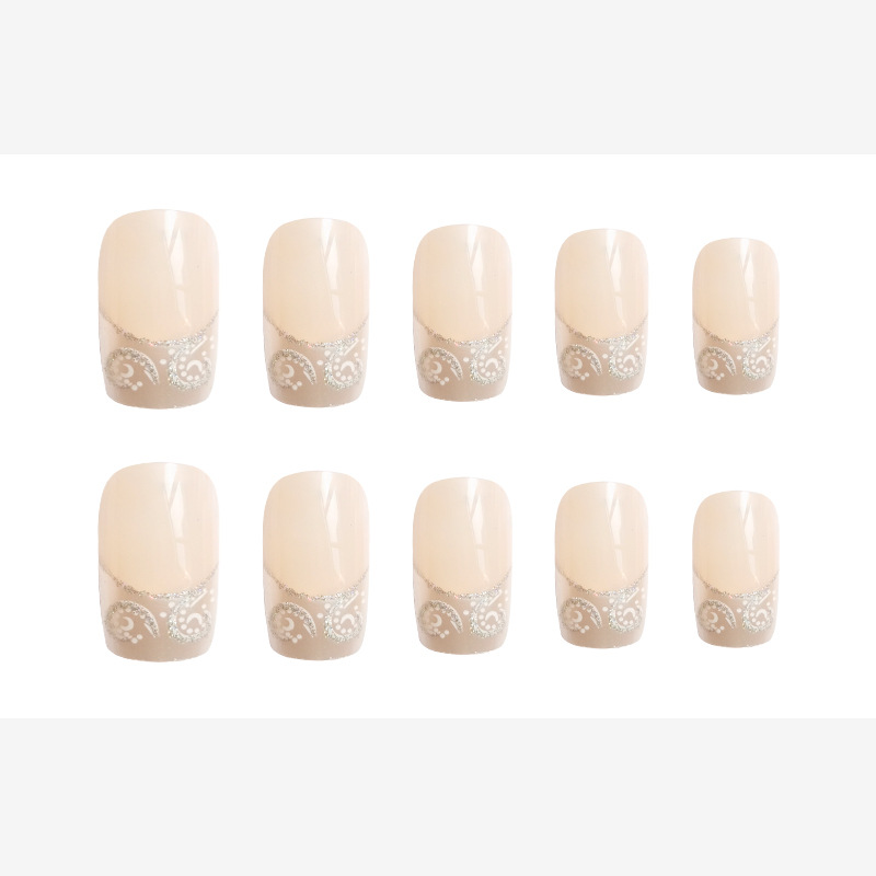 Polvo desnudo largo de cabeza plana para usar uñas de alta calidad temperamento suave de manicure francesa 24 piezas de parche de uñas falsas terminadas