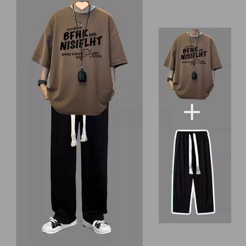 Летний мужской костюм с коротким рукавом, стильный и универсальный, комплект с брюками, модный повседневный двухсоставной набор для студентов