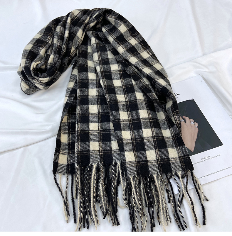 Sciarpa a quadri donna sciarpa con frange calda autunno inverno_voghion.com