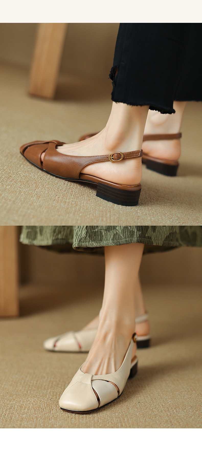 Sandal nữ bít mũi quai chữ V đế bệt đơn giản — Màu nâu chi tiết 11
