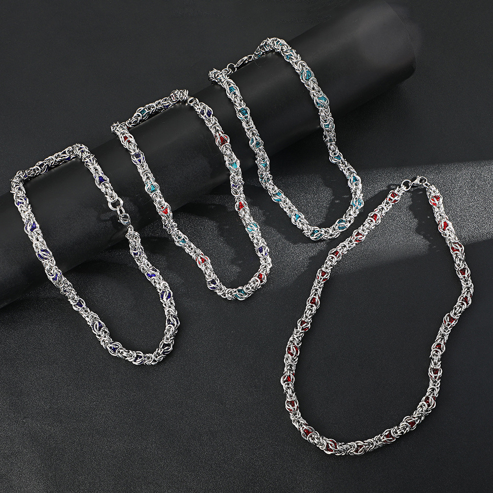 European and American gem inlaid necklace personality niche design men's necklace fashion stainless steel hip-hop thick chain necklace