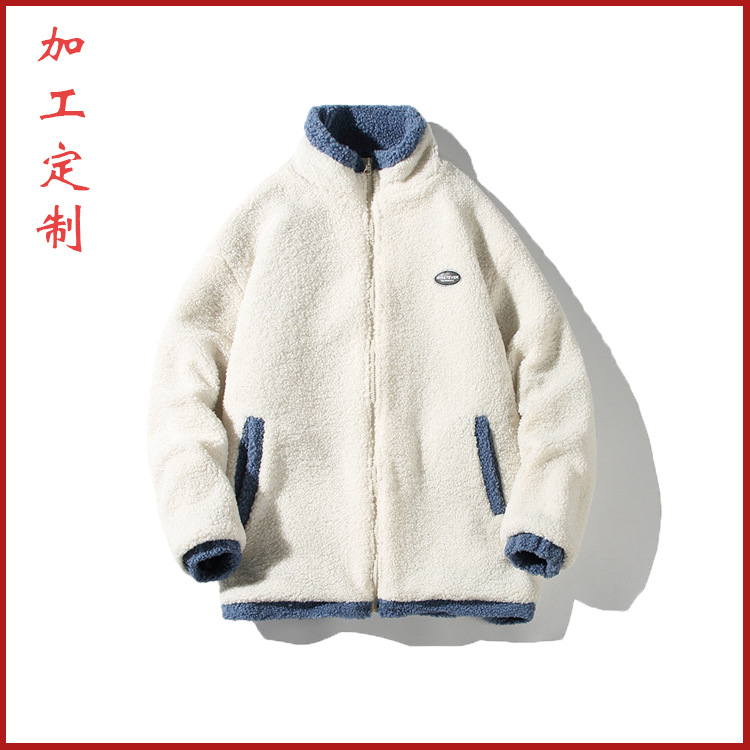 2022冬季新款外贸休闲韩版男女装羊羔毛立领宽松棉衣纯色外穿上衣