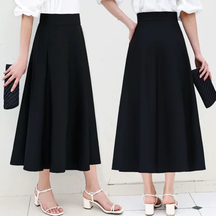Pocket New Spring and Autumn Skirt High Waist Slimming Large Swing Skirt Casual Women's Skirt All-match Mid-length Skirt Trendy Base Skirt
