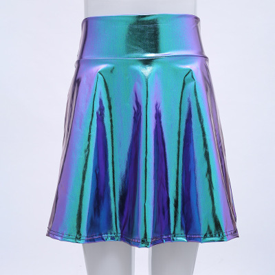  Women jazz dance glitter skirts stage performance clothing fashion silver gold blue dark green gogo dancers nightclub bar PU patent leather pleated skirt