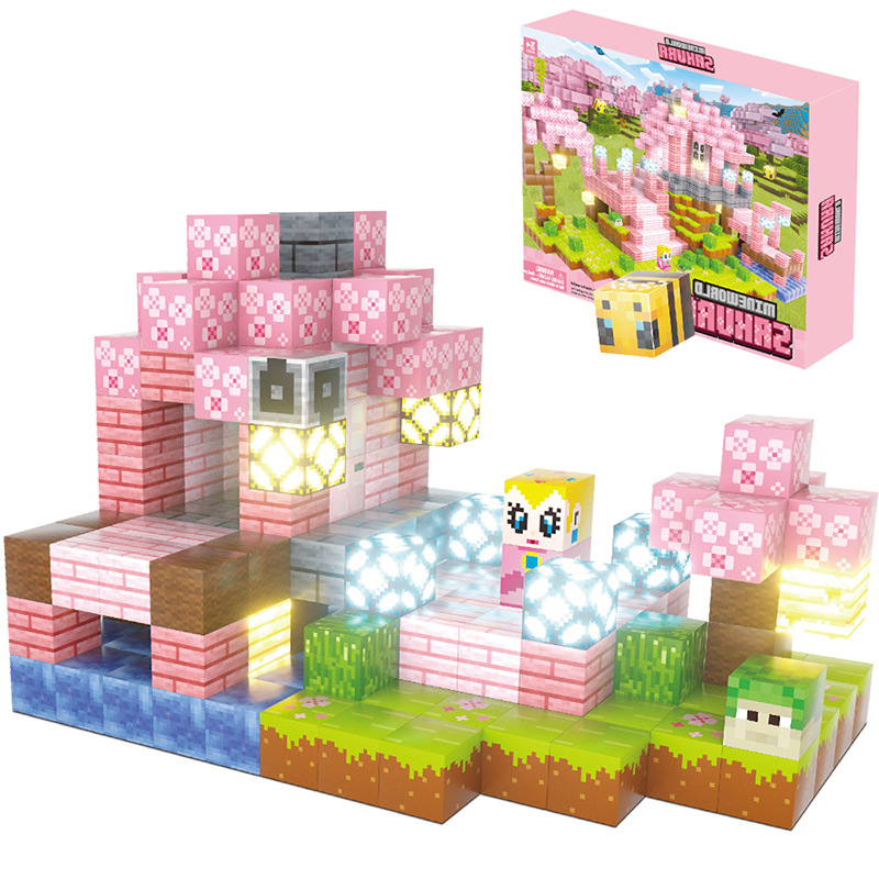 MC Magnetic Building Block Light Sakura Pollen 188pcs Magnetic Square 2cm Building Model Magnetic Building Block suit