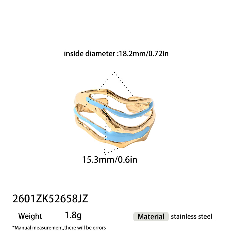 TENA Europa y América nicho de acero inoxidable transfronterizo diseño fresco azul goteo marino serie de anillo de joyería de mano de alta calidad