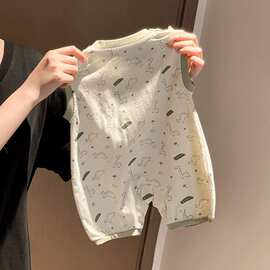 婴儿夏季连体衣男宝宝卡通恐龙哈衣新生儿夏天无袖薄款背心外出服