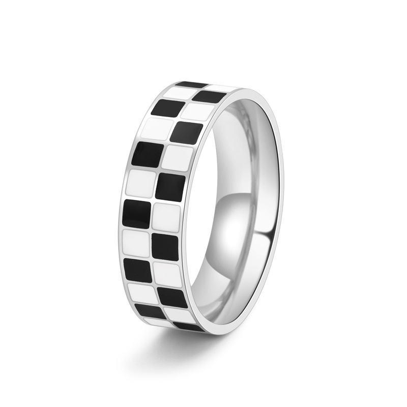 Stainless Steel Simple Style Geometric Checkered Enamel Rings display picture 5