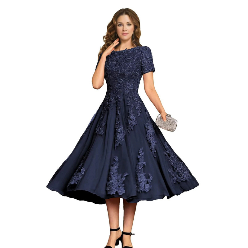 European and American Amazon Round-Neck Elegant Long Prom Evening Dress Women's Dress 2026 New Lace Plus Size Dress