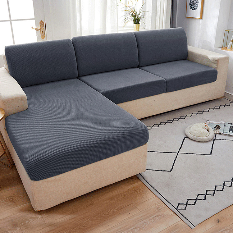 Funda de cojín de sofá de forro polar elástico de color sólido para venta al por mayor transfronteriza, funda universal para sofá con diseño de grano de maíz.