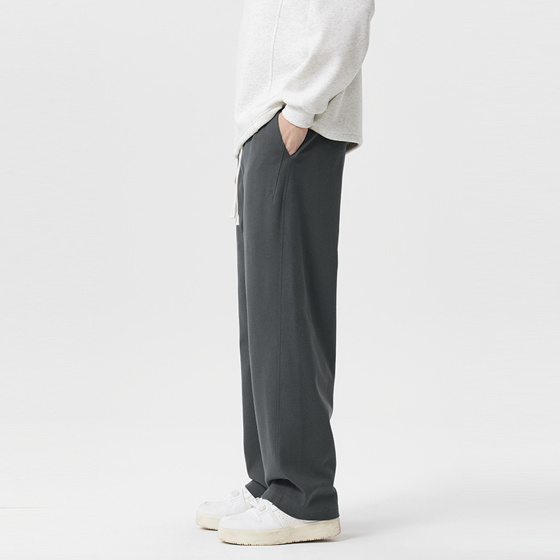 Pantalones americanos de peso pesado para hombres pantalones casuales de moda pantalones largos sueltos y rectos pantalones deportivos gris oscuro