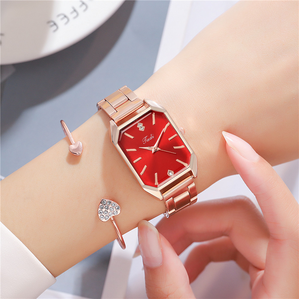 Nouvelle Montre Rectangulaire À Bracelet En Acier Pour Dames En Strass, Montre À Quartz À Cadran À Ongles display picture 2