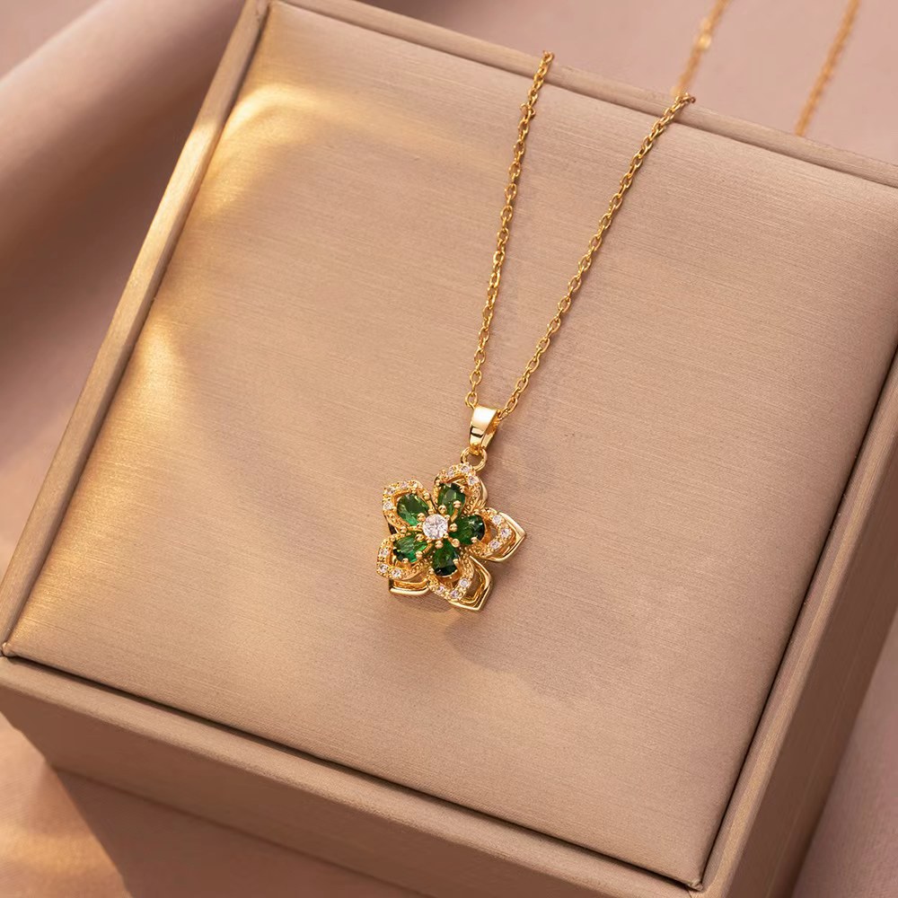 X2985 green bauhinia necklace-4