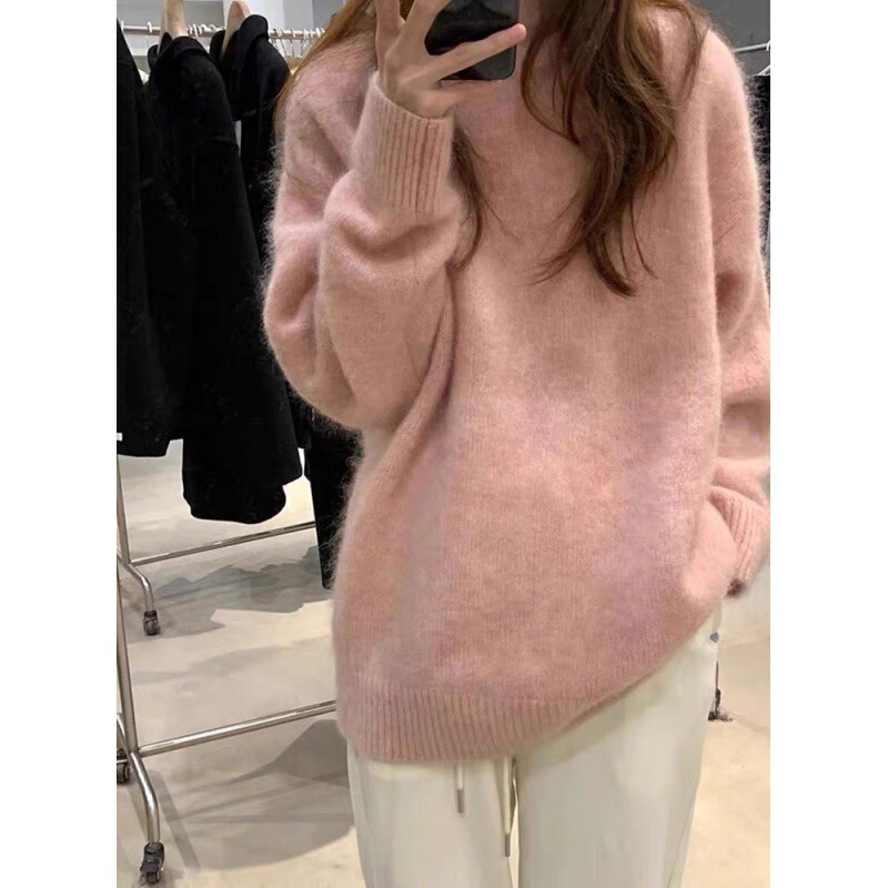 2025 New Ultra-Soft Premium Cashmere Korean Style Loose Slimming Solid Color Basic Round Neck Pullover Knit Sweater