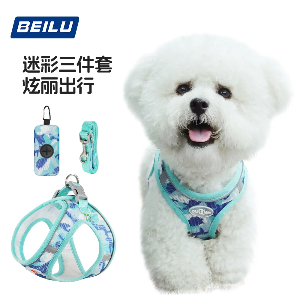 Весной и летом новый нагрудный ремень для собак, светоотражающий дышащий поводок для выгула собак, камуфляжный поводок из трех частей, оптом