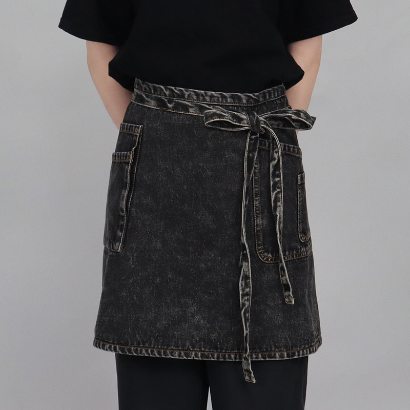 Transfronterizos Amazon delantal corto restaurante occidental barista ropa de trabajo coreana moda lavada delantal vaquero