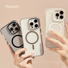 純色マグネット吸引15promax高級感iPhone携帯ケース16適用13転倒防止フレーム12ソフト11シリコン