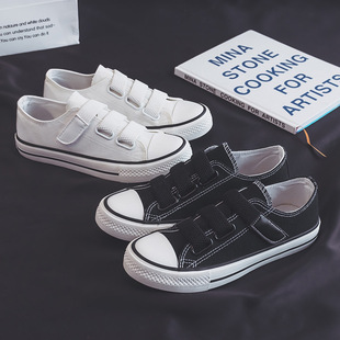 Korean Style Low-Top Canvas Shoes for Women Spring New Hook-And-Loop White Shoes Student Lazy Shoes Vulcanized Shoes Cloth Shoes Cf005