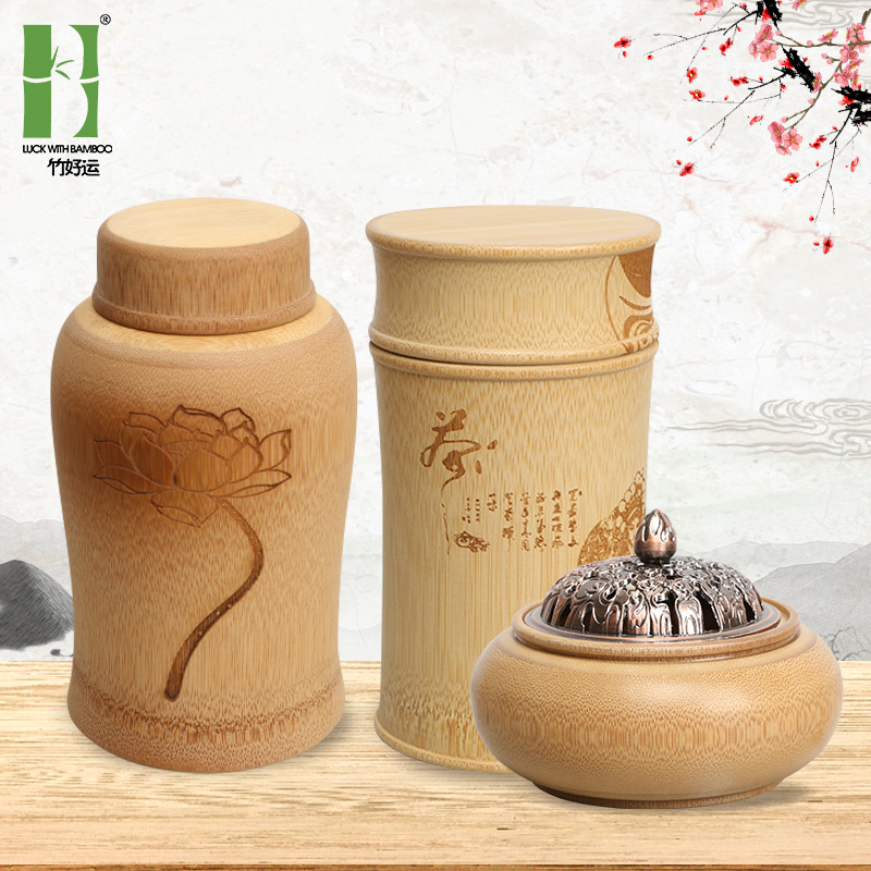 Té de bambú pote portátil sellado tubo de té caja de embalaje de té puesto escénico Punto de bambú artesanías fábrica al por mayor
