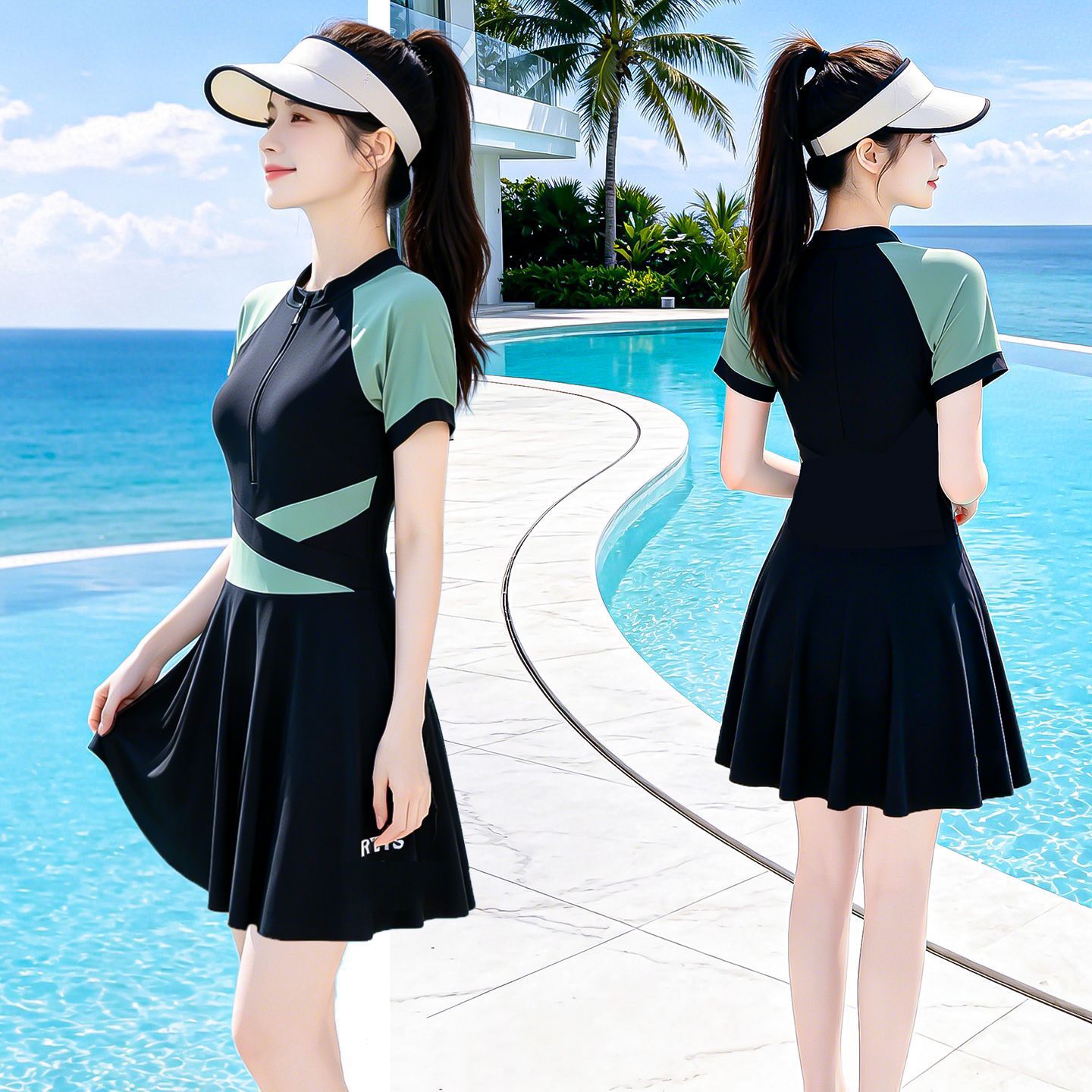 Women's Swimsuit 2026 New Model for Swimming Pools, Designed for Slightly Chubby Girls to Cover Their Figure and Make Them Look Slimmer, Plus-Size Conservative One-Piece Swimsuit