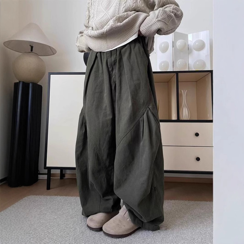 Spring and Autumn Japanese Style Brown Casual Pants for Men and Women Academic Style Workwear Wide Leg Pants All-match Pleated Straight Loose Pants