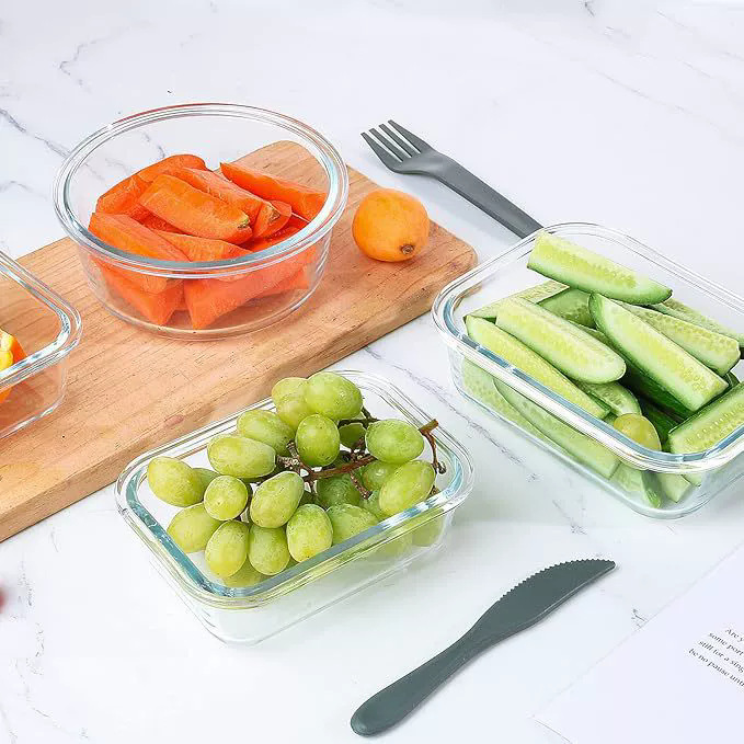 Lonchera de vidrio, tazón de vidrio apto para microondas, contenedor de almacenamiento para refrigerador con tapa, lonchera bento dividida, resistente al calor, apto para alimentos.