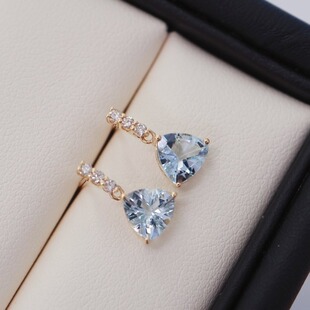 18K Gold Aquamarine Finished Natural Heart-Shaped Aquamarine Earrings Aquamarine 1.4/Ct Diamond 0.1/Ct