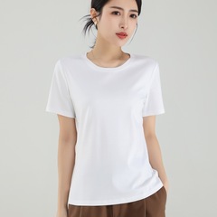 高品質クール半袖半袖Tシャツレディースホワイト無地2025年夏右肩Tシャツボトリングシャツ
