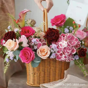 Portable Flower Basket Pastoral Style Series Imitation Rattan Hand-woven Flower Basket Flowers and Green Planting Living Room Decorative Ornaments