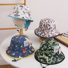英文字標寶寶透氣防曬帽兒童遮陽太陽帽夏季薄款大檐遮脖子漁夫帽