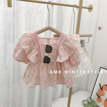 童装女童棉布衬衫2023春夏季新款儿童夏装衬衣宝宝短袖上衣外贸