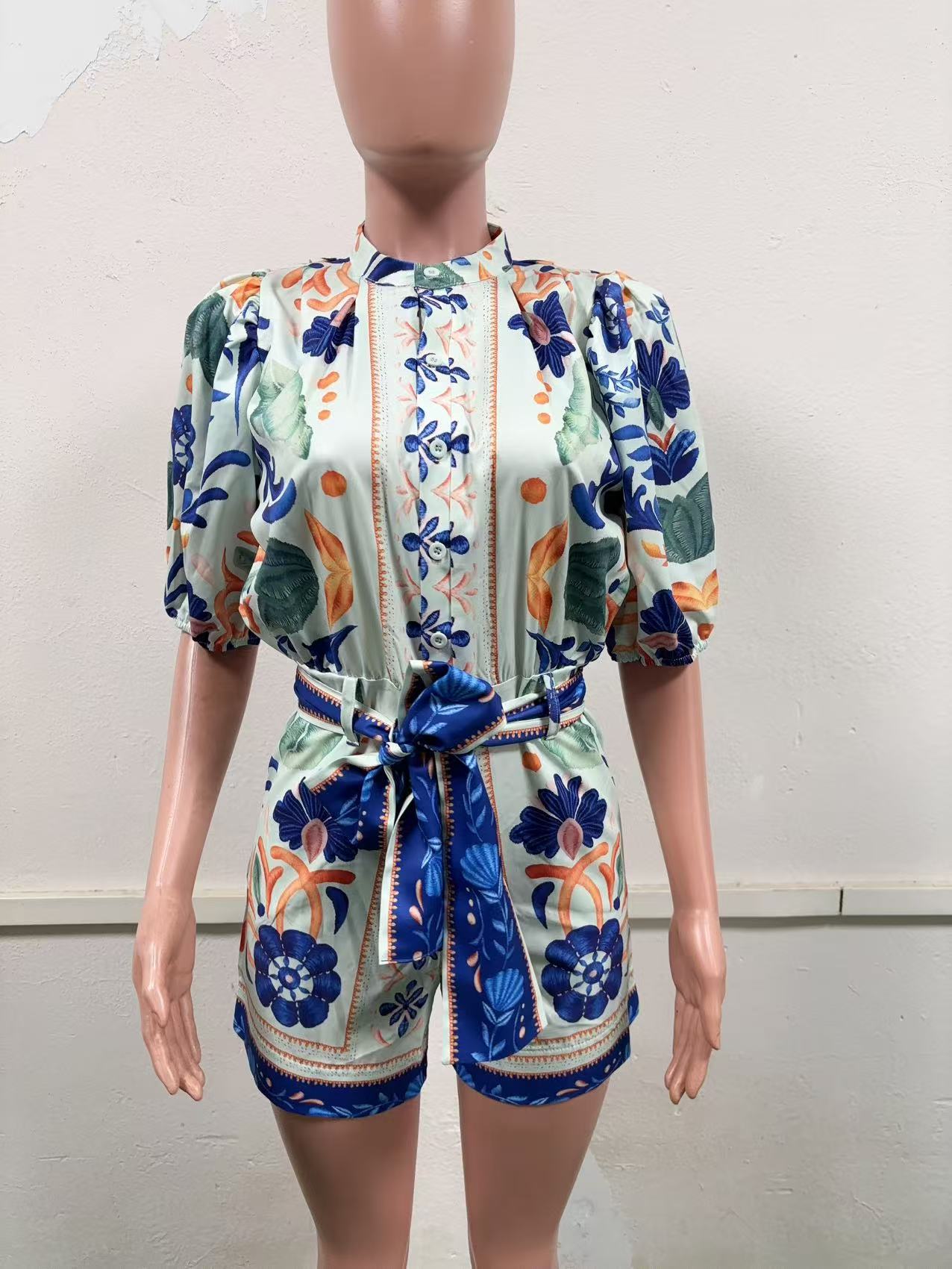 210g Weight Half Sleeve Sleeve Length Women's Holiday Banquet Travel Jumpsuit Streetwear Flower Shorts Rompers