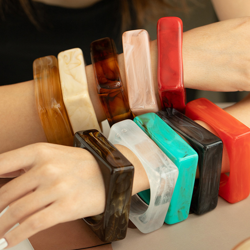 European and American Fashion Marble Acrylic Bracelet Retro Square Round Smudged Bracelet Women's Simple Design Bracelet