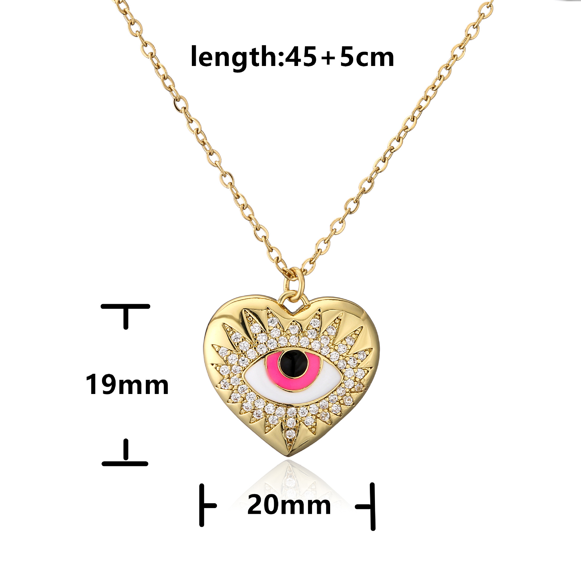 retro heart eye pattern O word chain copper necklace