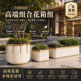 售楼部户外金属花箱商业街小区景观隔离轻奢不锈钢花钵大厅大花器