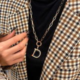 Длинная цепь с буквами, свитер, ожерелье, небольшая дизайнерская демисезонная высококлассная цепочка до ключиц, буква D, простой и элегантный дизайн