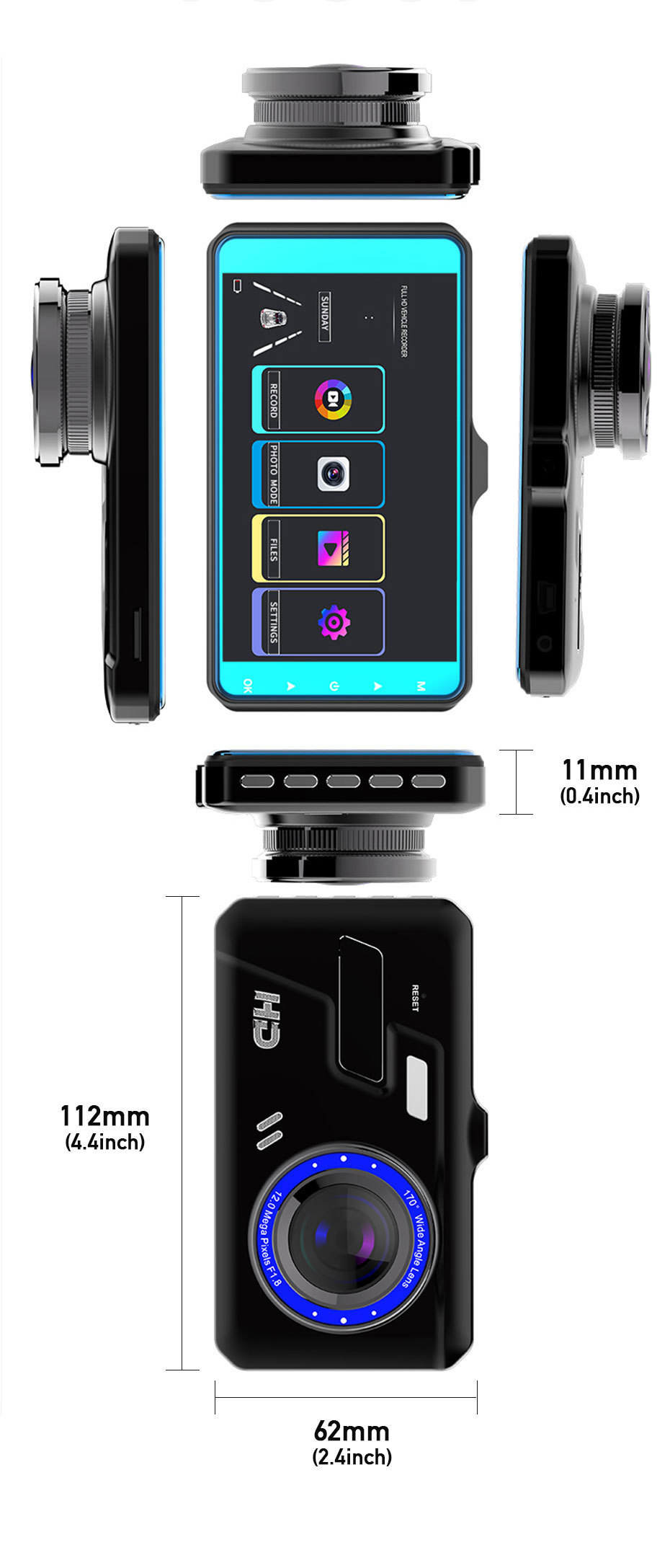 Cross-Border Bestseller Touchscreen Dual-Lens Dash Cam Hd 1080P Aluminum Alloy Front and Rear Dual Recording Car Camera