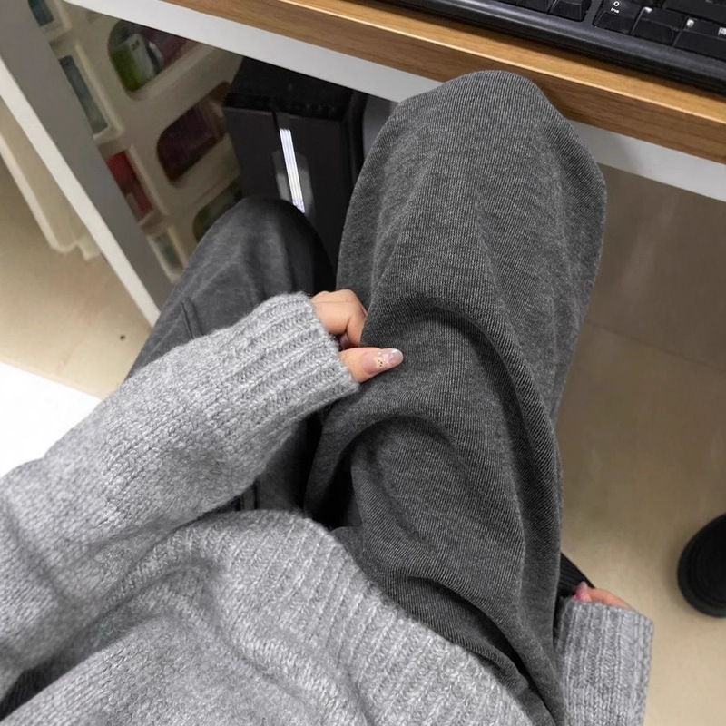 Dark Gray Glutinous Rice Pants for Men in Spring and Autumn, Simple and High-End Casual Loose Lazy Straight Slimming Look Draped Wide-Leg Pants