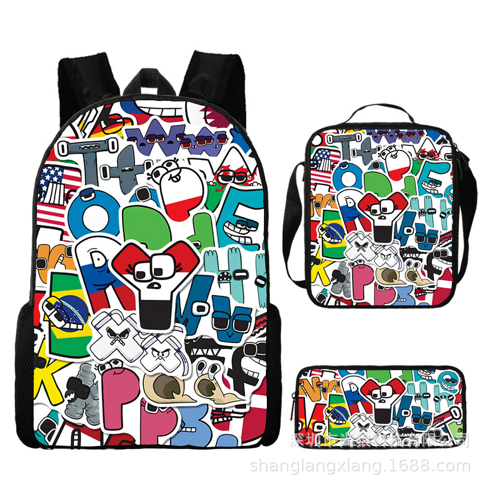 Digital constructor, cartoon school bag for students, card holder, set, pencil case, capacious backpack, primary and secondary school, 3 piece set 2