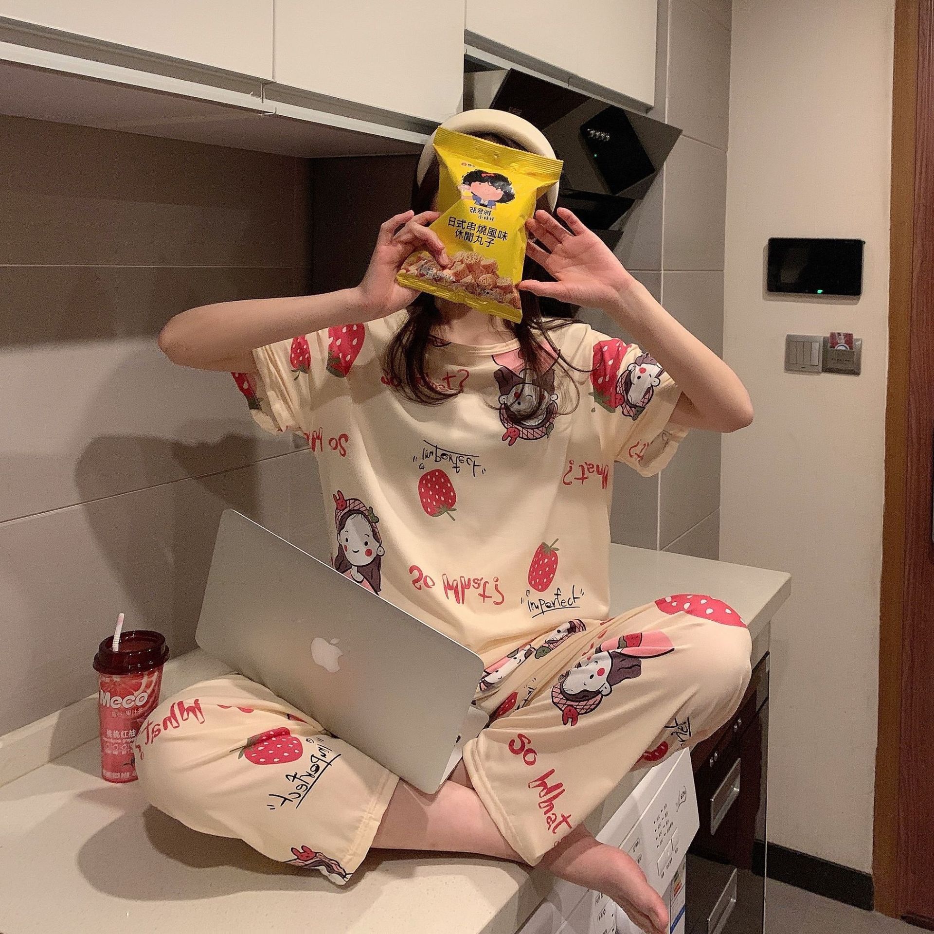 Pijamas primavera y otoño de las mujeres de verano Pantalones de manga corta más el tamaño flojo estilo coreano fresco lindo estudiante dulce traje de desgaste para el hogar