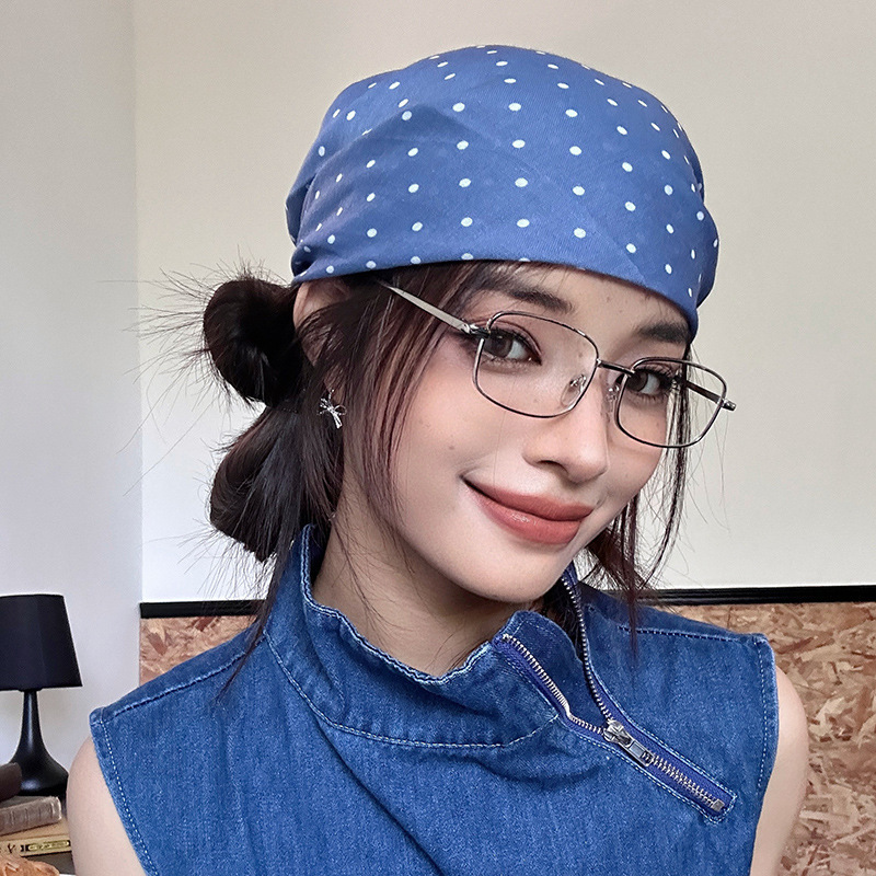 Pañuelo de seda de lunares, sentido avanzado, nuevo estilo perezoso, pañuelo en la cabeza, cinturón para el cabello, bufanda cuadrada multifuncional de moda, cortina de pedos de cintura