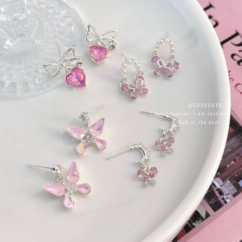 Fuchsia cute sophisticated earrings from pearl with zircon