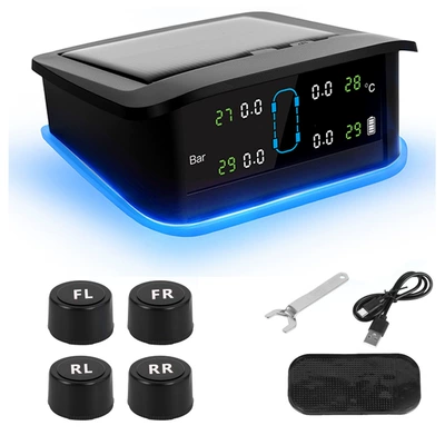 Car Tire Pressure Monitor with Ambient Light and Large Screen Display Tire Pressure Detector (Tire pressure monitoring system) - external-4-wheels