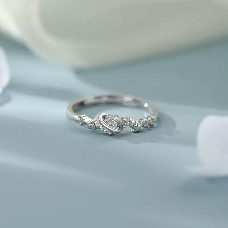 S999足银小清新星星星球戒指女韩风可爱优雅小众甜美温柔手饰代发