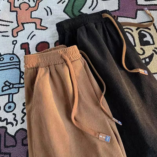 Spring and autumn trend straight pants men's corduroy fashion brand high-end wide-leg pants design loose casual pants