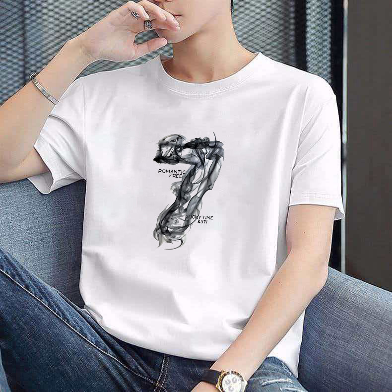 Flash Sale Popular Short-Sleeve T-Shirt for Men, Printed Plus-Size Men's Casual Summer Heavy-Duty White Top Trendy